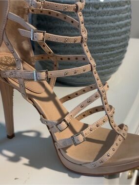Vince Camuto Blush Studded Multi-Strap Stiletto Sandals